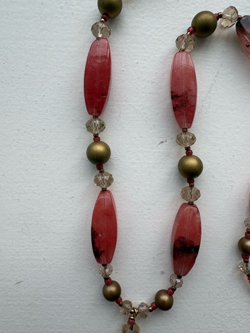 Handmade Pink Beaded Tassel Necklace with flower clasp - Picture 6 of 7